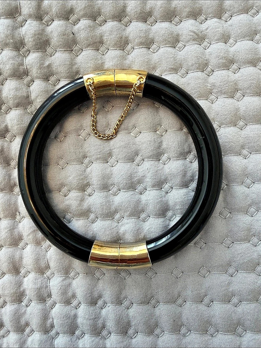 Black Onyx with Gold Trim Bracelet Like New